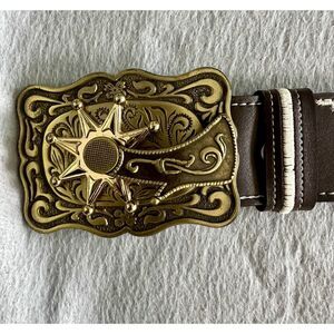Cinturones‎ Western Leather 50” Belt Spinning Spur Buckle Mens Size 44